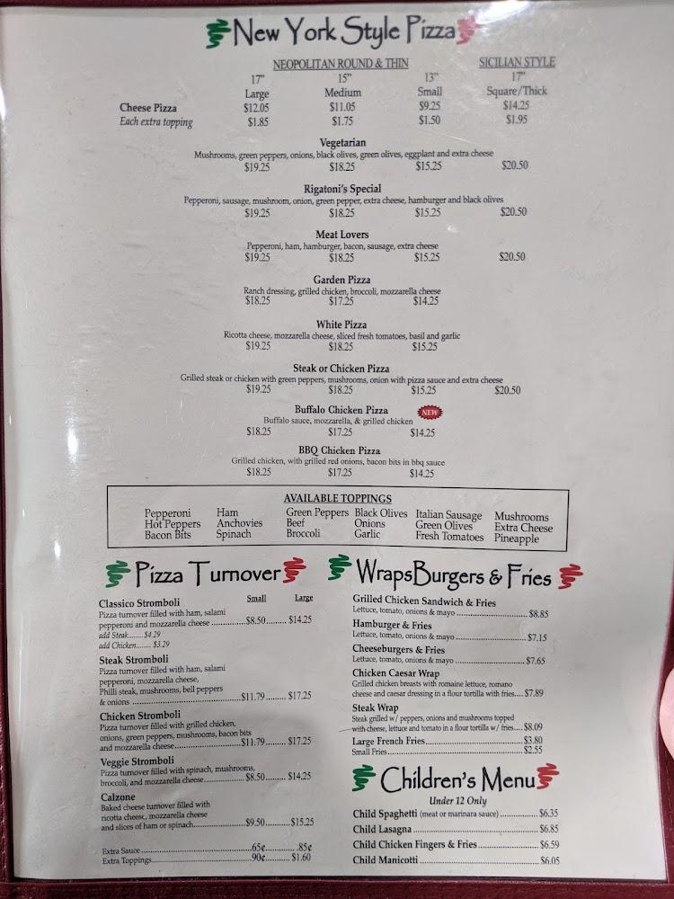 Rigatoni's Pizzeria & Italian Menu image 2